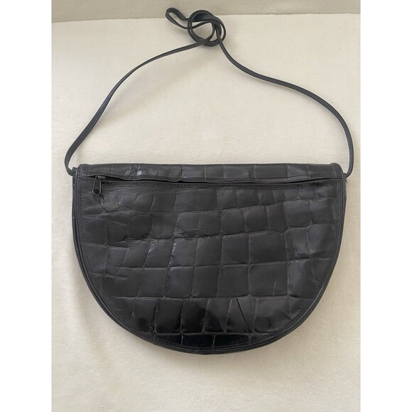 Vintage Robinson’s‎ Crescent Crossbody Genuine Leather Black Purse Made In Italy - Picture 12 of 16